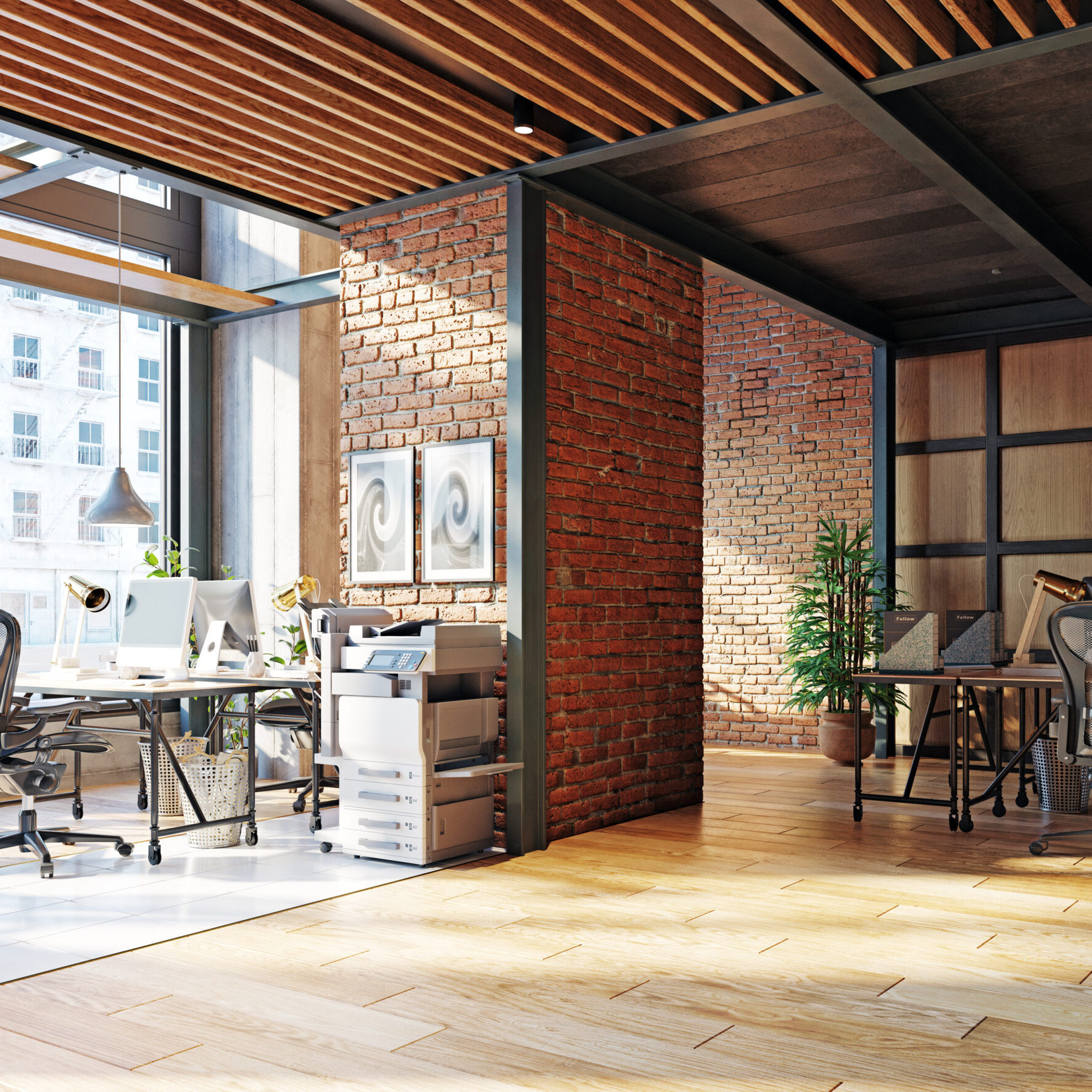 contemporary loft office interior. 3d rendering design concept